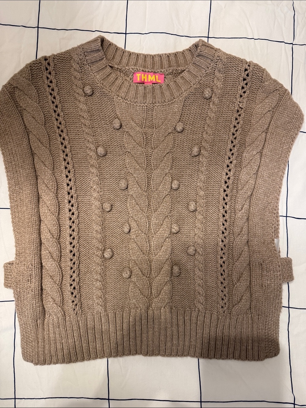 THML Taupe Cable Knit Bobble Sweater Vest